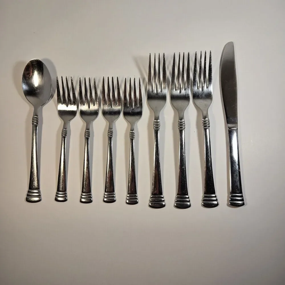 Set of 9 Cambridge Codie  Stainless Dinner Forks, Knife, Soup Spoon Flatware